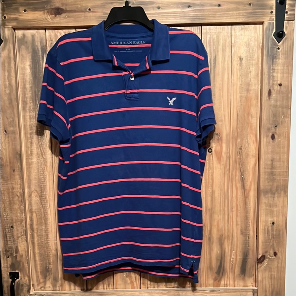 American Eagle Outfitters Blue and Pink Polo Shirt Casual Style
